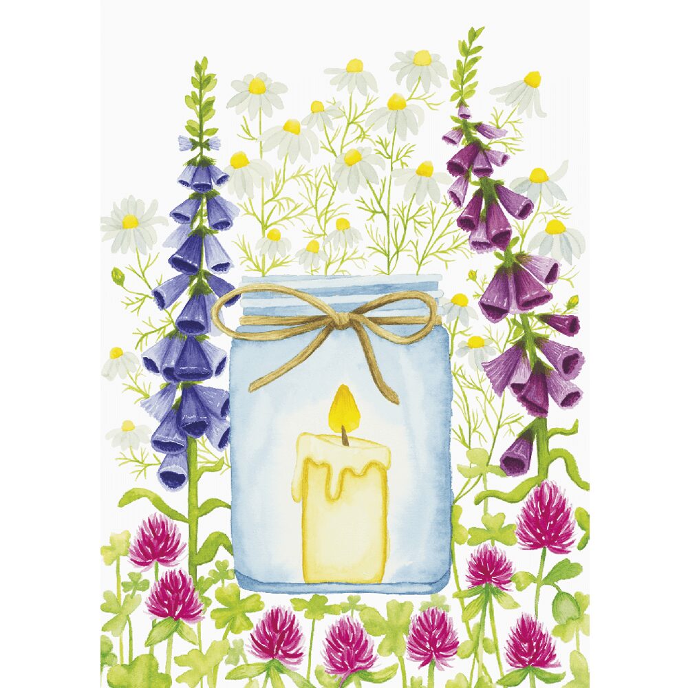 Kort med lys og blomster