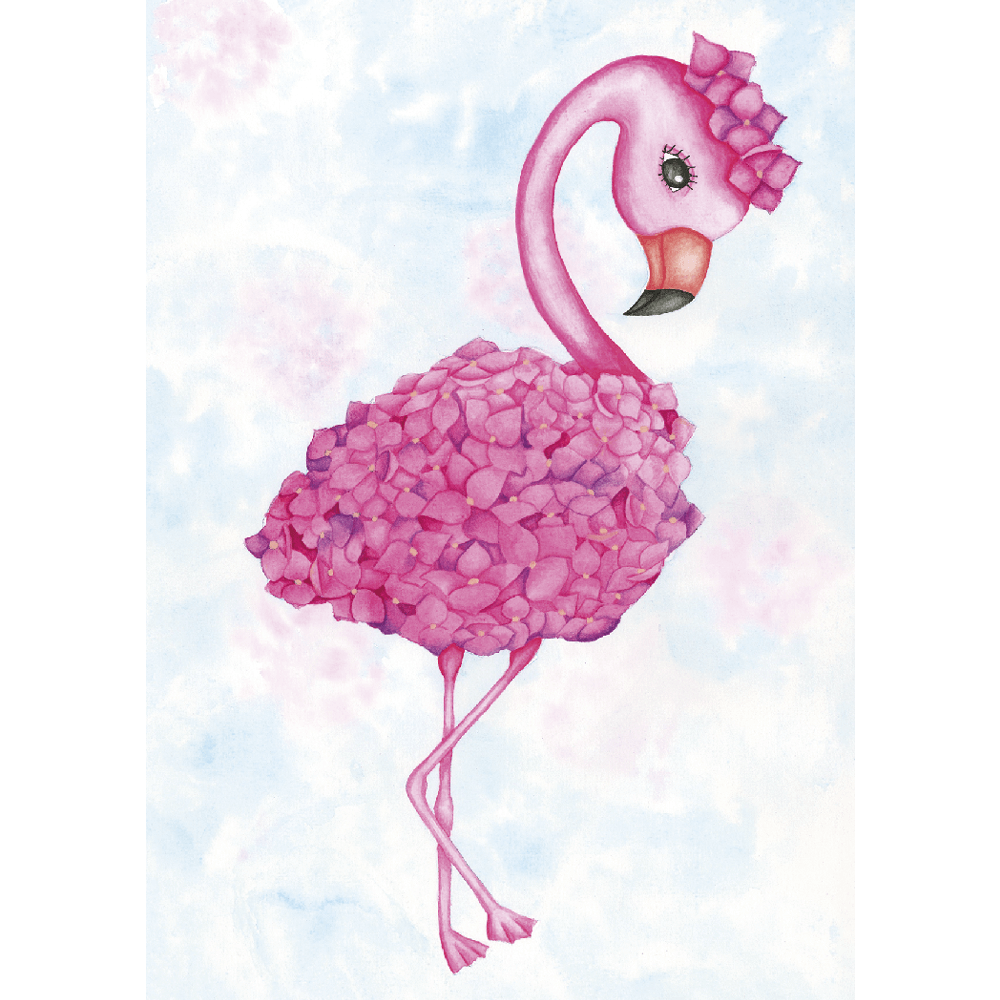 Flamingo med hortensia